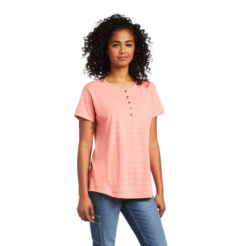 Camisetas Ariat Rebar Henley Coral Mujer - Chile 035-DEHISW